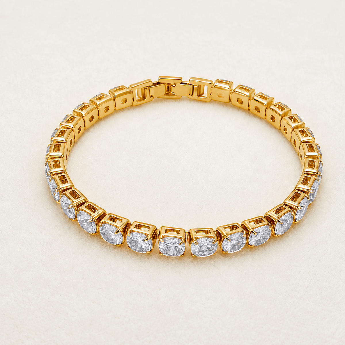 Luxury D-Color Moissanite Tennis Bracelet – 4mm Stones, 14K Gold Plated & Secure Double Clasp✨