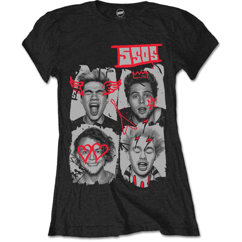 5 Seconds Of Summer Doodle Faces Junior Top