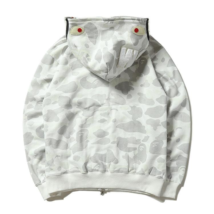 Bathing Ape Hoodie Black and White Luminous Shark Coat Looped Fabric Hooded Shark Sweater Shark Embroidered Hoodie