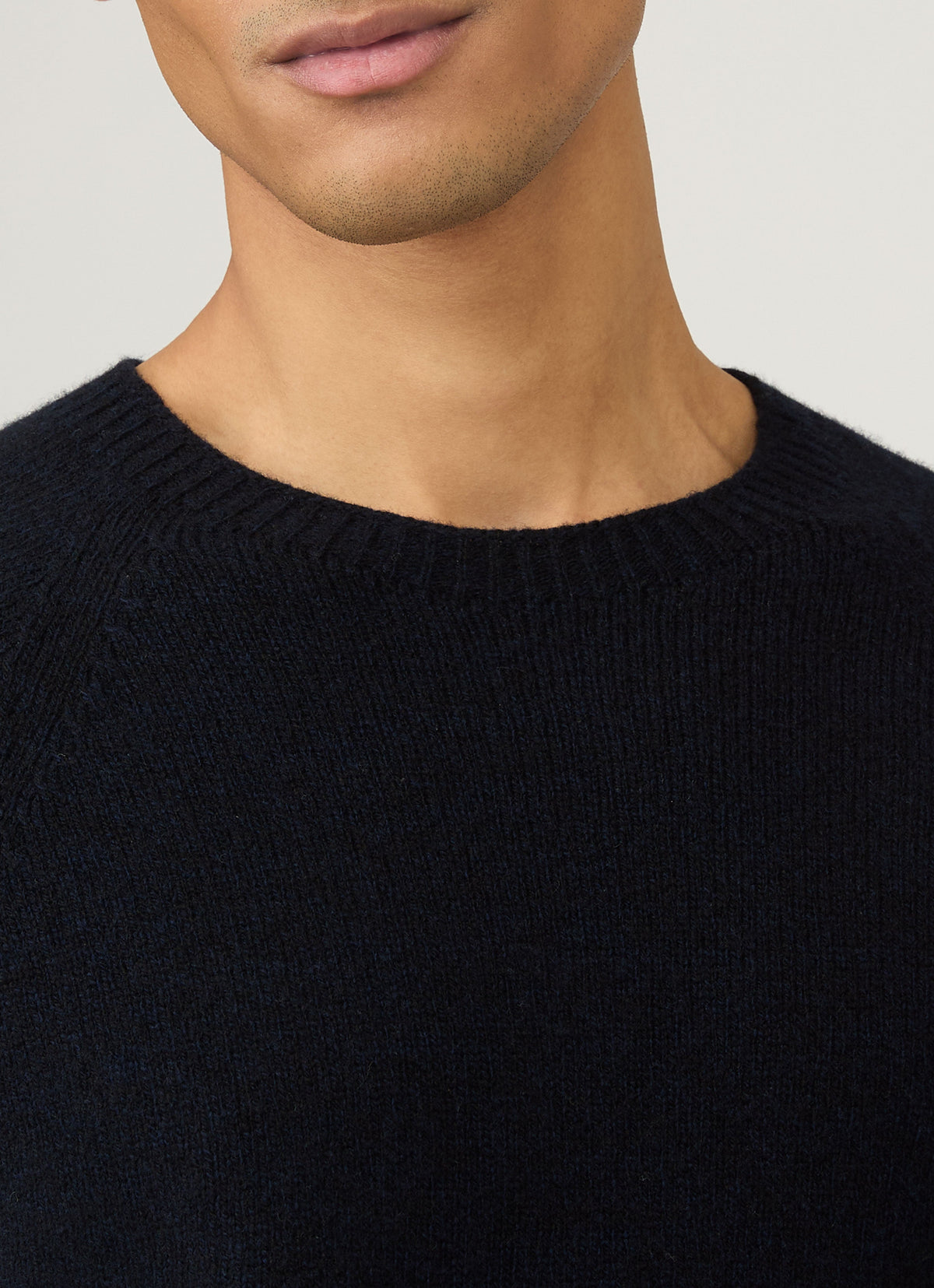 Mens Lambswool Crew Neck Jumper Dark Navy Mouline Mjum8066