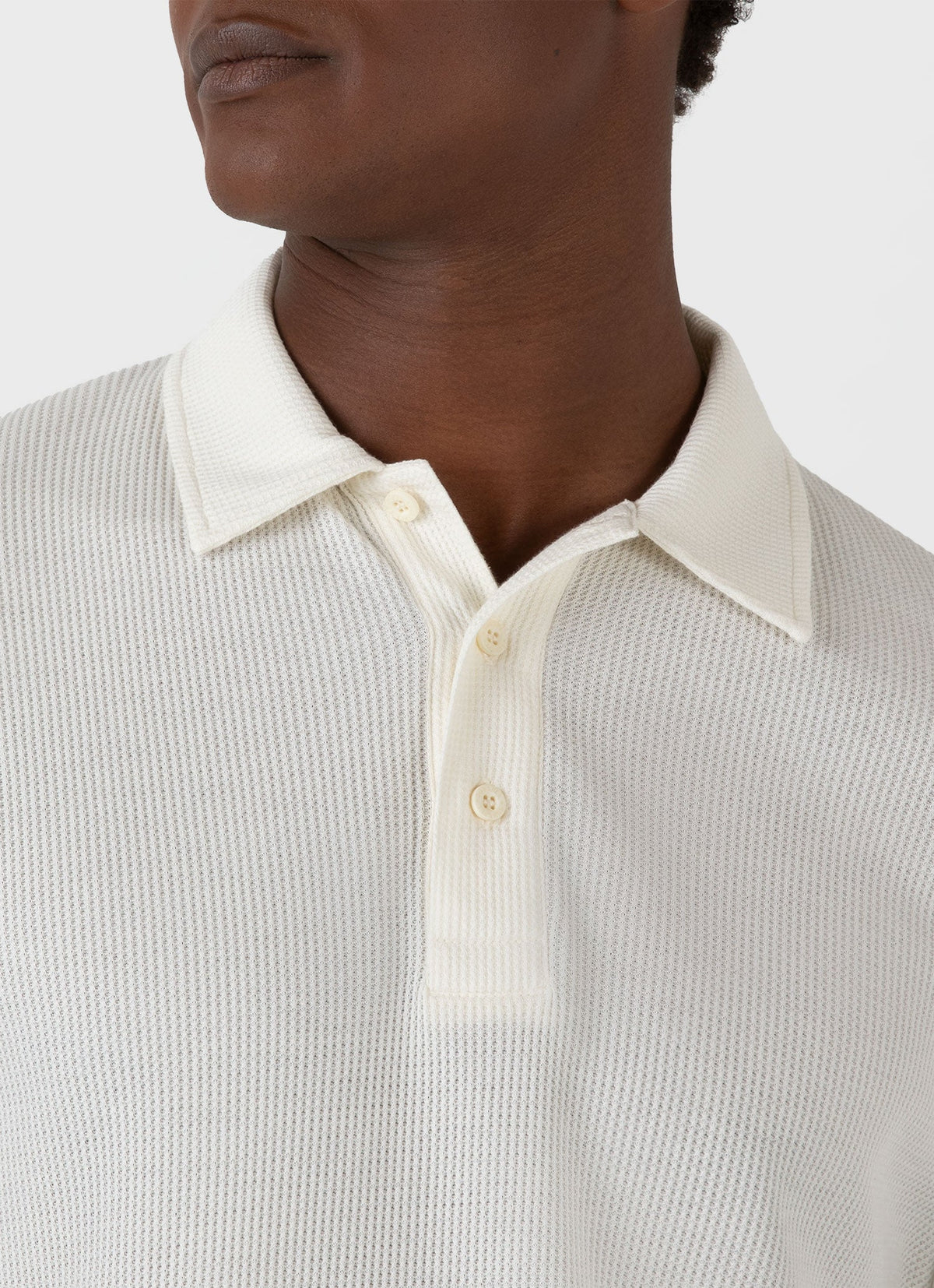 Mens Long Sleeve Waffle Polo Shirt In Ecru Mpol1067 Whcr