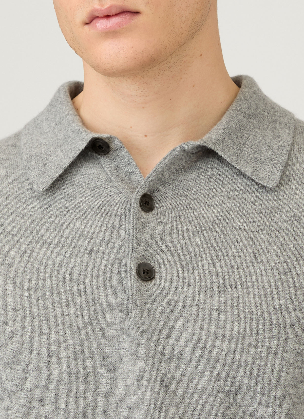 Mens Cashmere Polo Shirt In Grey Melange Mpol8293 Gyaa