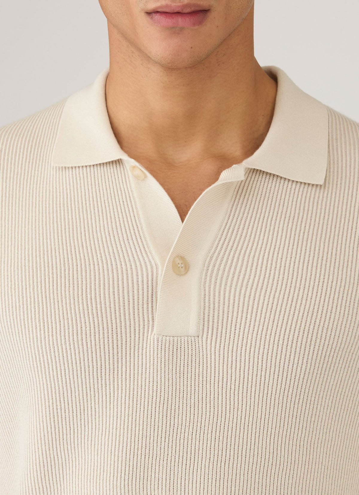 Mens Two Colour Rib Polo Shirt In Ecru Mpol8317 Whcr