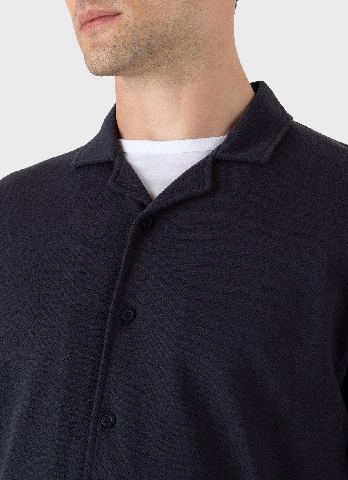Mens Cotton Riviera Camp Collar Shirt In Navy