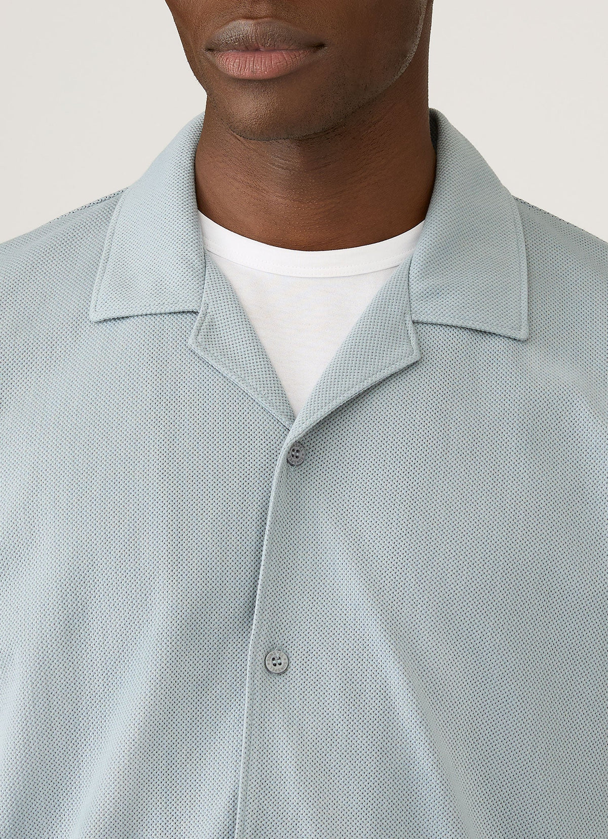 Mens Riviera Camp Collar Shirt In Stone Blue Msht2147 Buwt