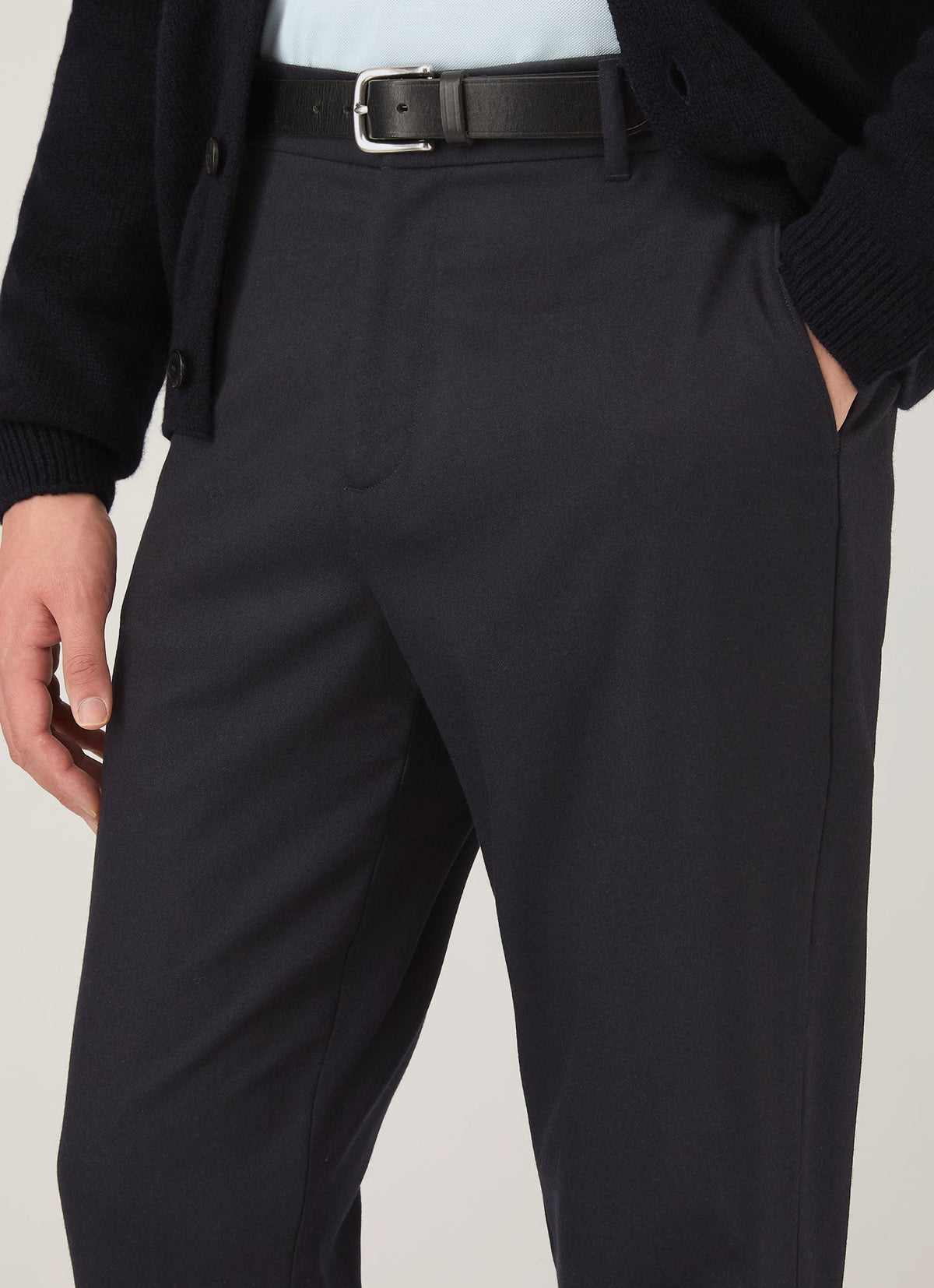 Mens Wool Cashmere Flannel Trouser In Navy Mtrs3125 Buaa