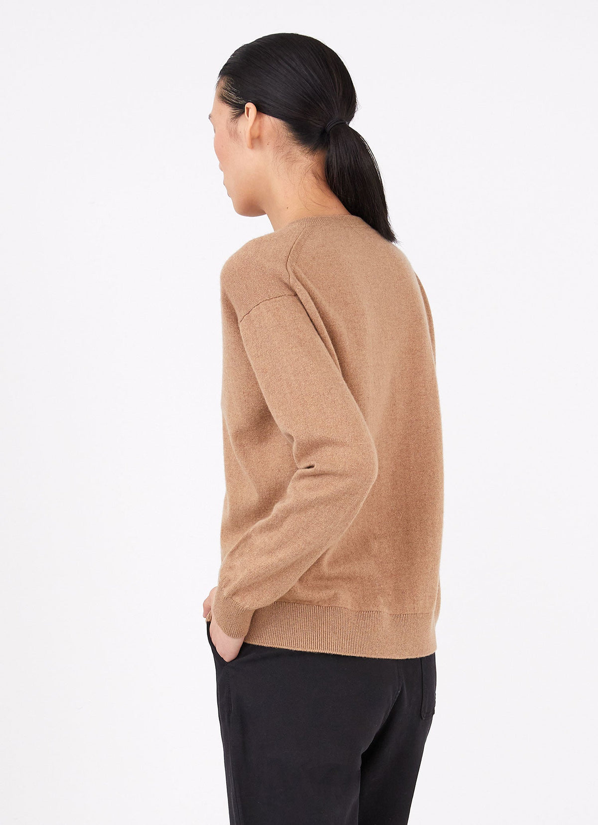 Womens Cashmere Boxy Cardigan In Camel