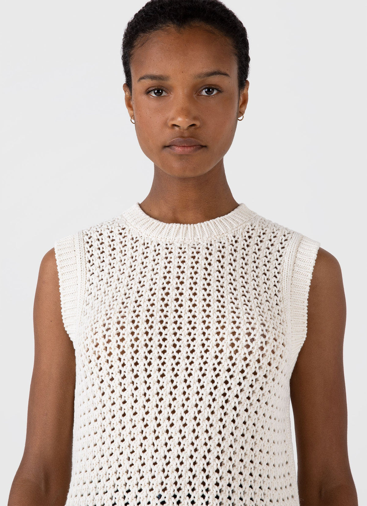 Womens Chunky Cotton Stitch Vest In Ecru Wtop8227 Whcr