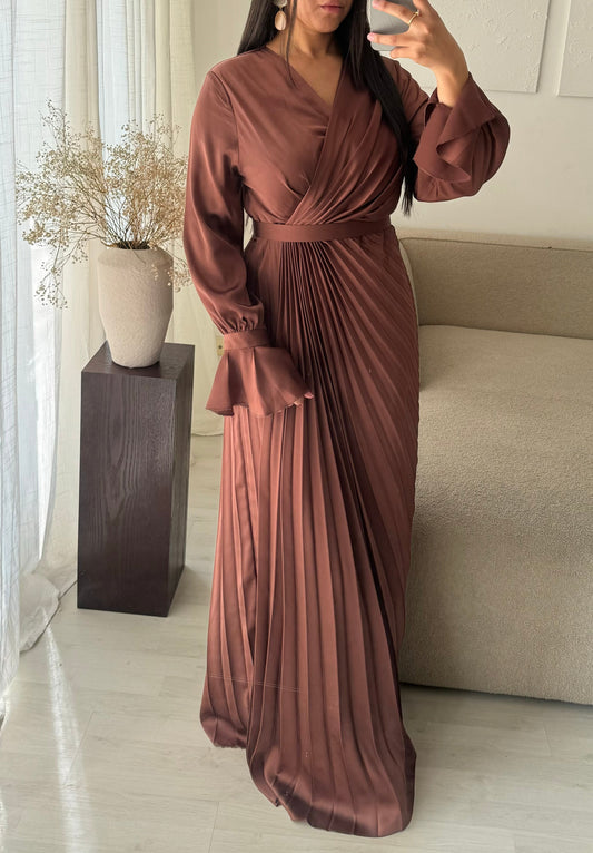 Robe Turquie Cache Coeur Plissee I Marron Rose