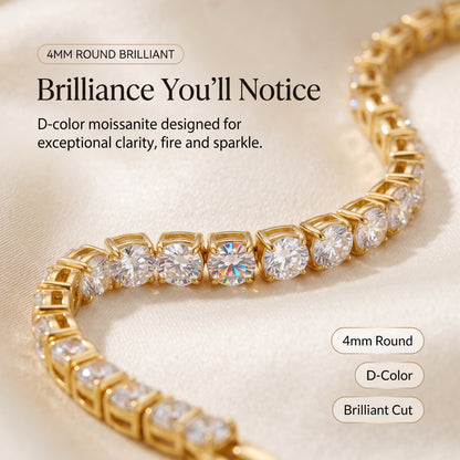 Luxury D-Color Moissanite Tennis Bracelet – 4mm Stones, 14K Gold Plated & Secure Double Clasp✨