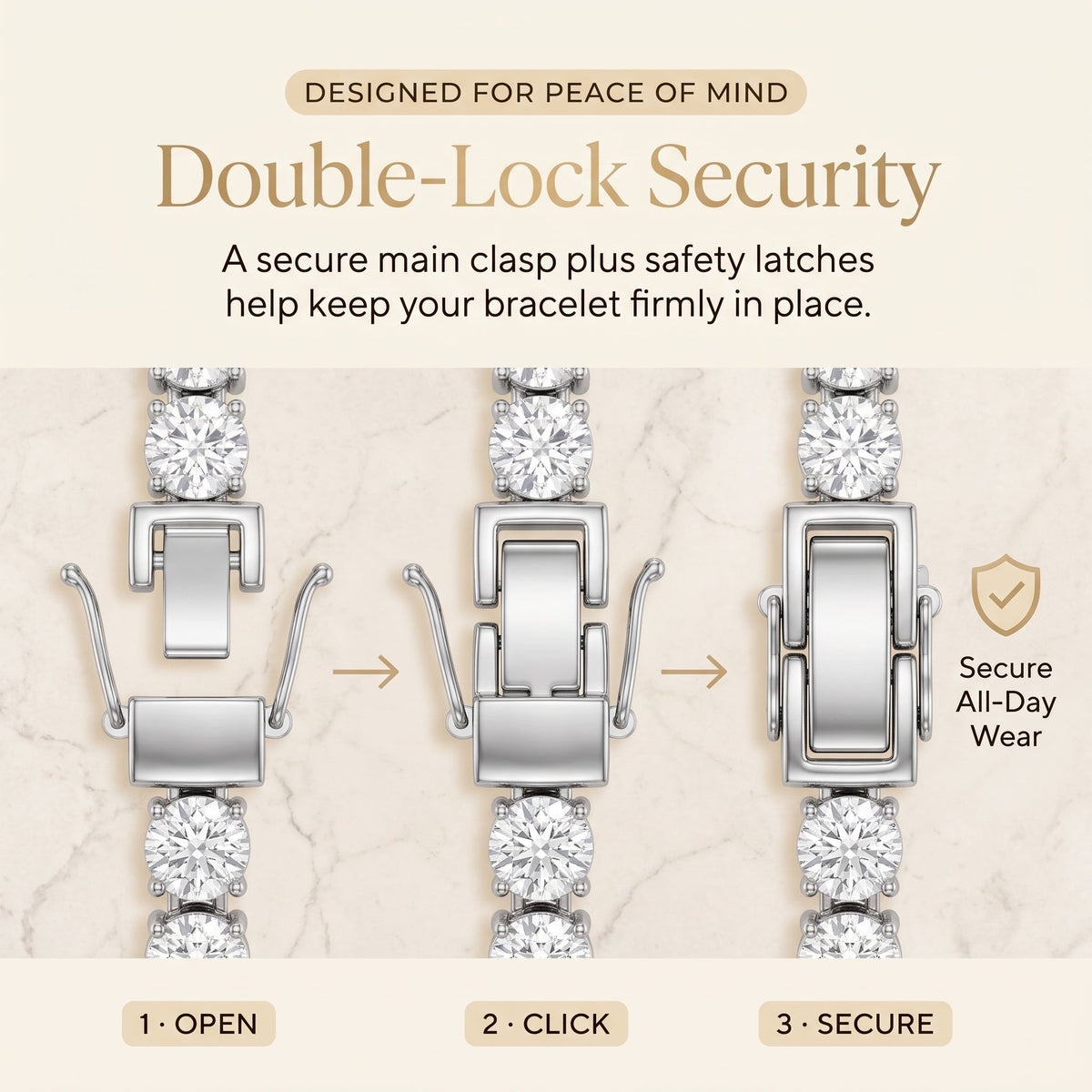 Luxury D-Color Moissanite Tennis Bracelet – 4mm Stones, 14K Gold Plated & Secure Double Clasp✨