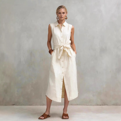 Women's Cotton-Linen Bag-Style Sleeveless Dress – Straight Cut