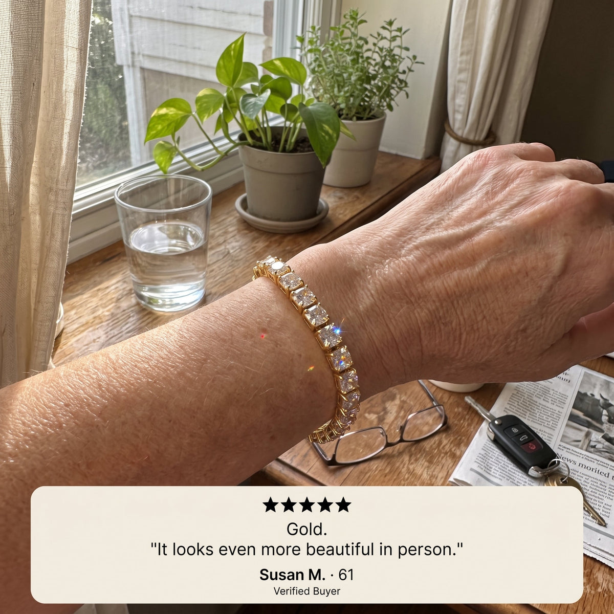 Luxury D-Color Moissanite Tennis Bracelet – 4mm Stones, 14K Gold Plated & Secure Double Clasp✨