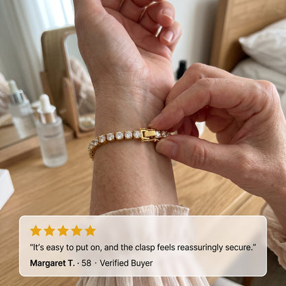 Luxury D-Color Moissanite Tennis Bracelet – 4mm Stones, 14K Gold Plated & Secure Double Clasp✨