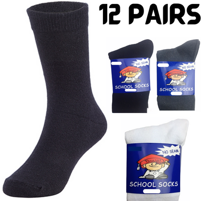 12X Pairs School Socks Plain Cotton Rich Girls Boys School Uniform Bulk