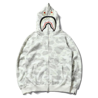 Bathing Ape Hoodie Black and White Luminous Shark Coat Looped Fabric Hooded Shark Sweater Shark Embroidered Hoodie