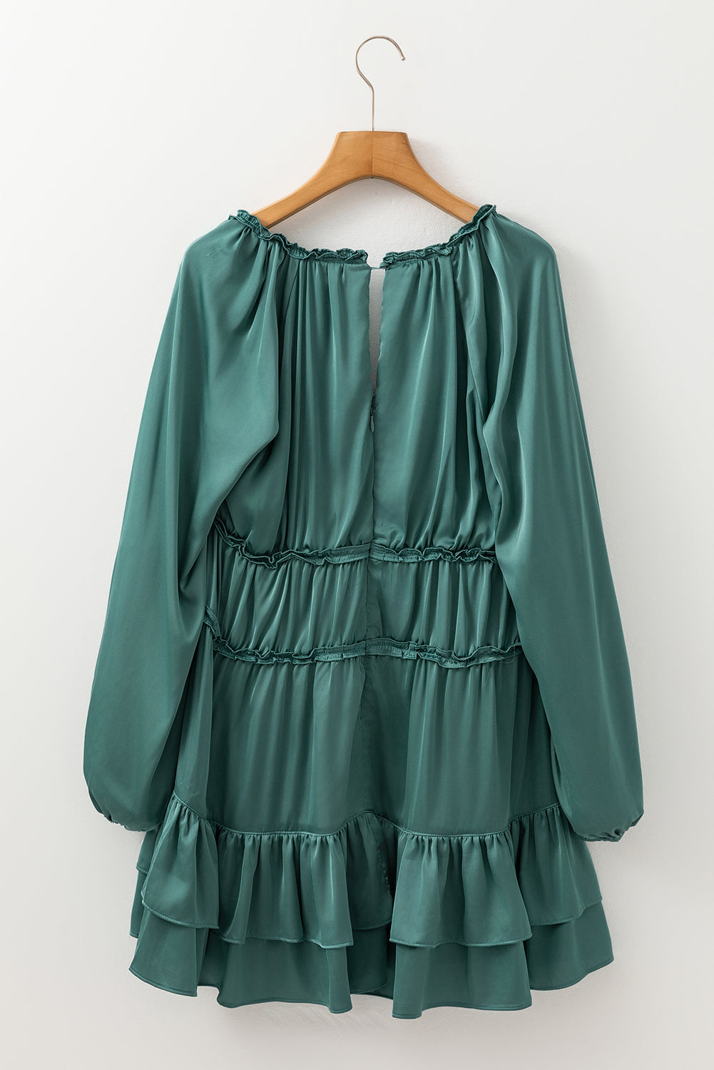 Apricot Tiered Ruffled Puff Sleeve Loose Fit Mini Dress