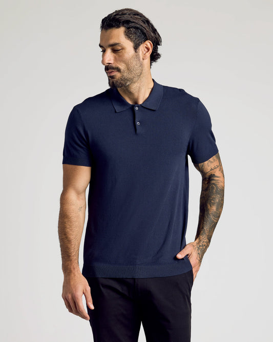 Navy Short Sleeve Sweater Polo