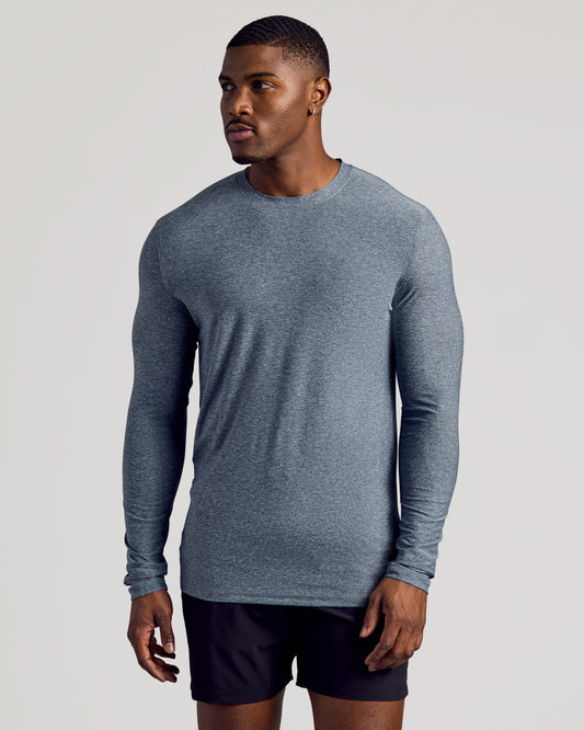 Heather Navy Long Sleeve Tall Active Crew