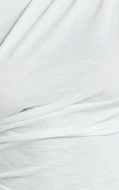 Hillary Top - Asymmetric Ruched Side Jersey Top in Stark White
