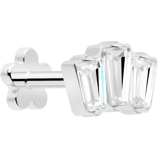 18G 1/4 Clear Gem Implant Grade Titanium Threadless Flower Reversible Flat Back Earring
