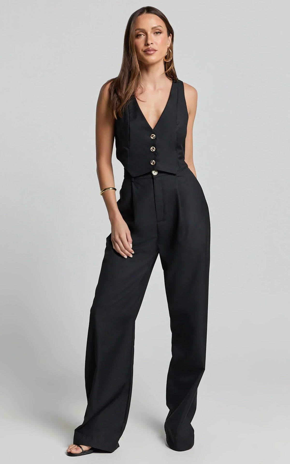Izara Trousers - Mid Rise Relaxed Straight Leg Tailored Trousers in Black