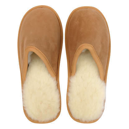 100 Sheepskin Mens Slippers Scuffs Slip On Winter Ugg Slippers In Chestnut