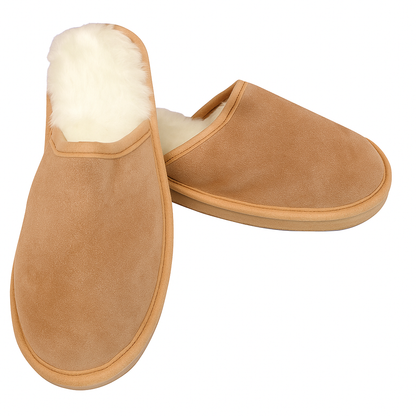 100 Sheepskin Mens Slippers Scuffs Slip On Winter Ugg Slippers In Chestnut
