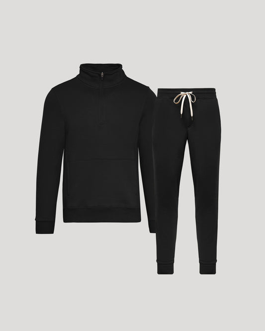 Black Quarter Zip Fleece Sweatshirt & Jogger 2-Pack