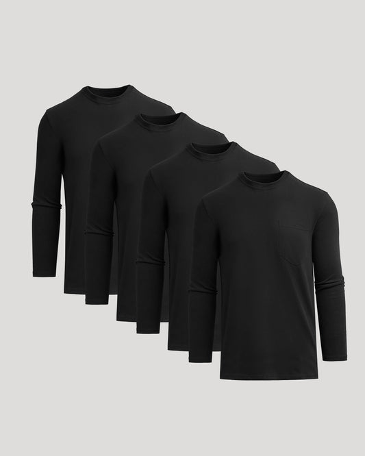 Black Tall Heavyweight Long Sleeve Pocket Crew 4-Pack