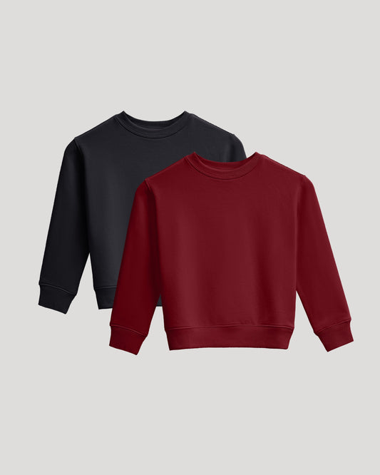 Girls Black & Dark Maroon Slouch Pullover Crew 2-Pack