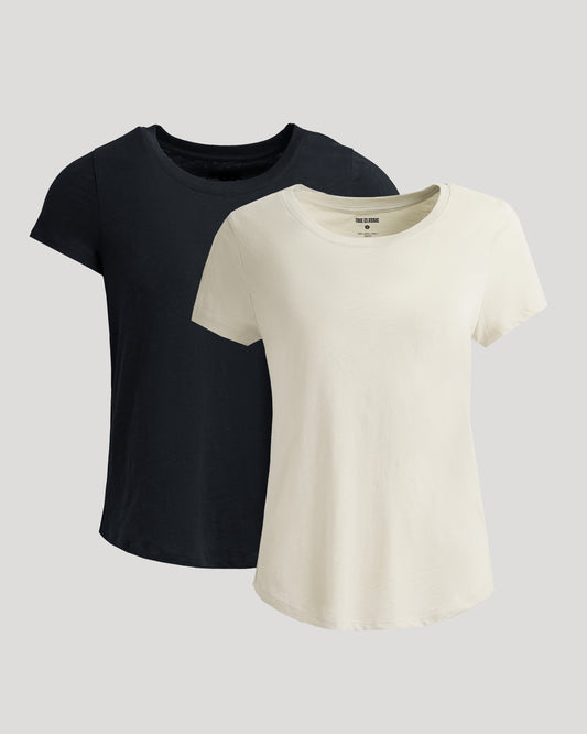 Womens Black & Oatmeal Slub Scoop Neck Tee 2-Pack
