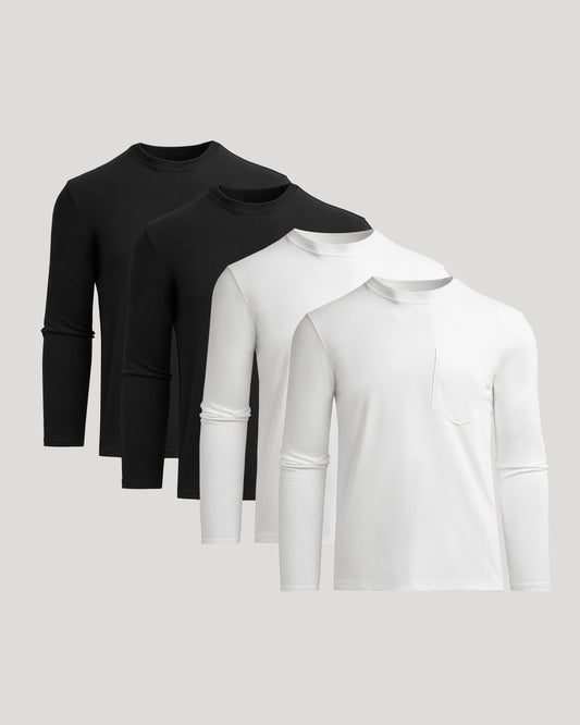 Black & White Heavyweight Long Sleeve Pocket Crew 4-Pack
