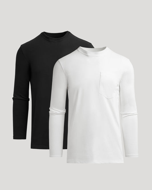 Black & White Tall Heavyweight Long Sleeve Pocket Crew 2-Pack