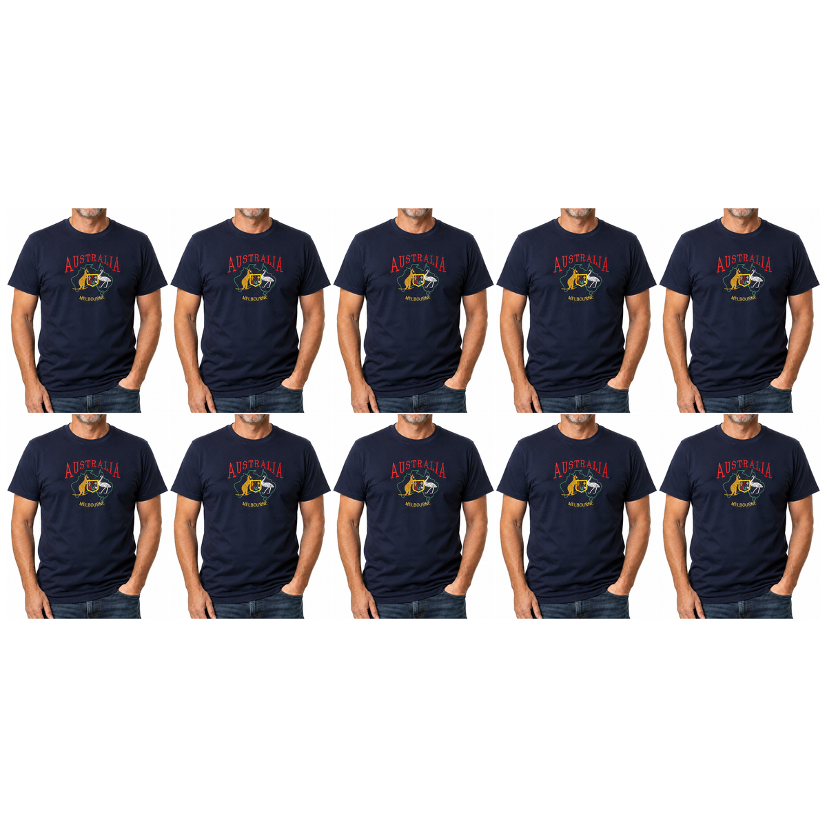 10X Adult Kangaroo Emu Australia Melbourne T Shirt Bulk Pack Navy Blue 100 Cotton Souvenir Gift Top