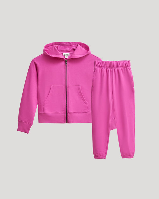 Girls Electric Fuchsia Cropped Zip Hoodie & Relaxed Joggers 2-Pack