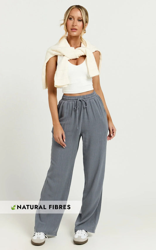 Kala Pants - Mid Waisted Relaxed Elastic Waist Pants in Charcoal