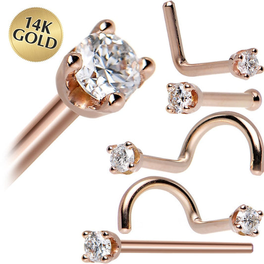14k Rose Gold 2mm Lab Grown Diamond Nose Ring