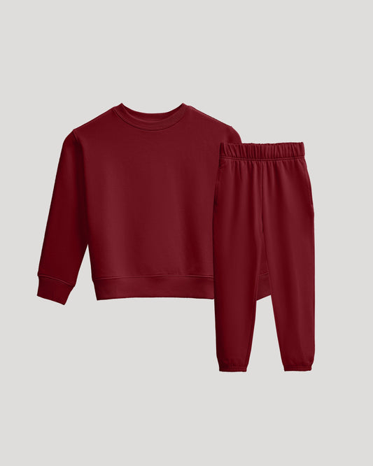 Girls Dark Maroon Slouch Pullover Crew & Relaxed Jogger 2-Pack
