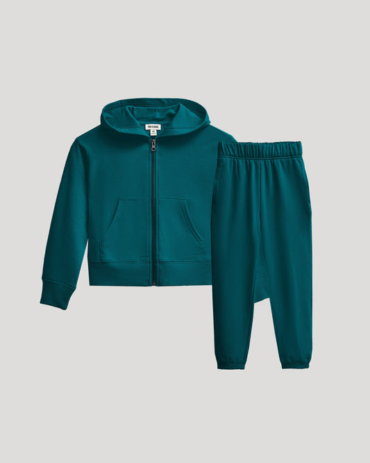 Girls Deep Emerald Cropped Zip Hoodie & Relaxed Joggers 2-Pack
