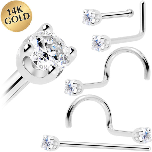 14k White Gold 2mm Lab Grown Diamond Nose Ring