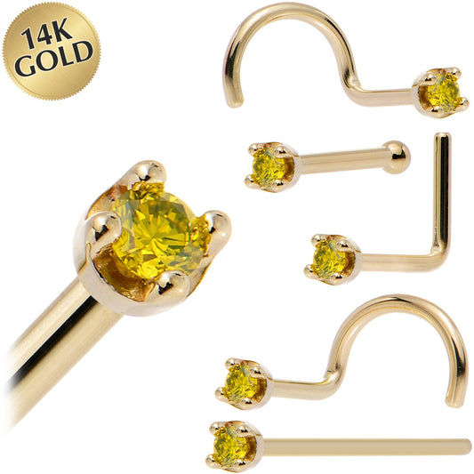 14k Yellow Gold 2mm Lab Grown Yellow Diamond Nose Ring