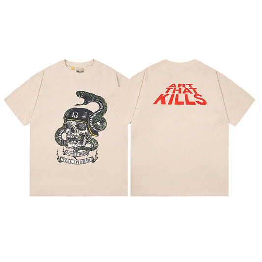 Gallery Dept T-Shirt Letter Pattern Washed Old Short Sleeve T-Shirt