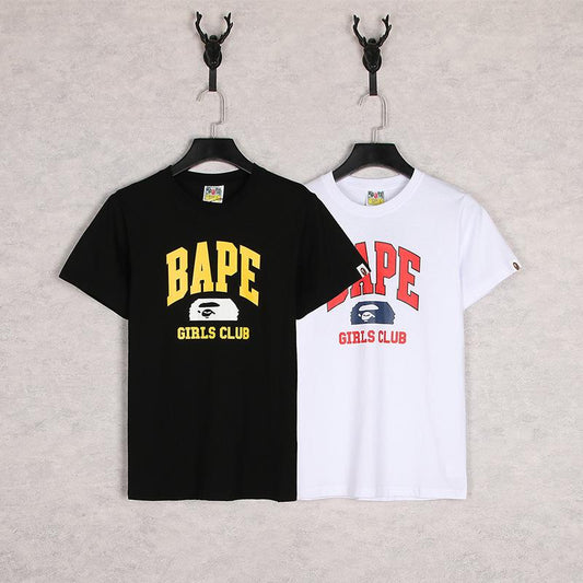 Bathing Ape T-Shirt Black White Summer Cartoon Letter Print Casual Short Sleeve T-shirt