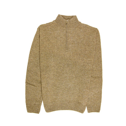 100 Shetland Ragg Wool Half Zip Up Knit Jumper Pullover Mens Sweater Knitted Nutmeg