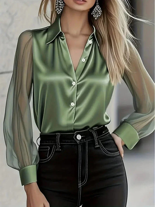 Autumn new light luxury high-end long-sleeved versatile age-reducing satin shirt for women