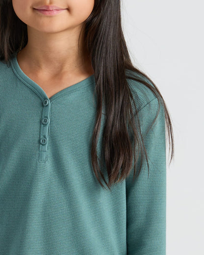 Girls Stormcloud Long Sleeve Boxy Waffle Henley