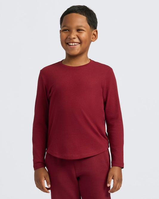 Boys' Dark Maroon Classic Long Sleeve Crew Neck