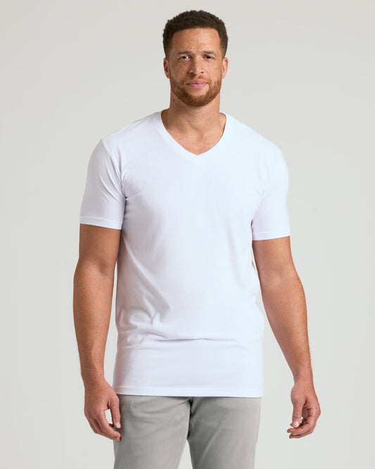 White Tall Short Sleeve Classic V-Neck