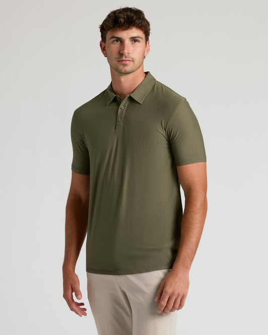 Military Green Short Sleeve Tall Active Polo